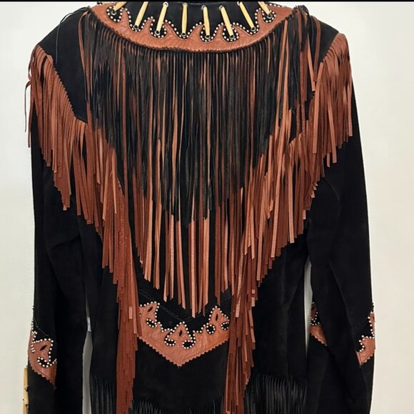 DIAMOND LEATHERS Black Brown with Fringe Western Jacket - Picture 3 of 5
